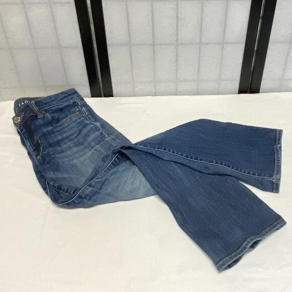 High Rise Slim Flared Kick Faded Denim Jeans American Eagle Next Level Stretch - Picture 8 of 15
